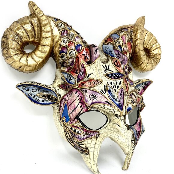 Krampus Ram Goat Demon with Horns Devil Halloween Masquerade Masks Party - Picture 3 of 4